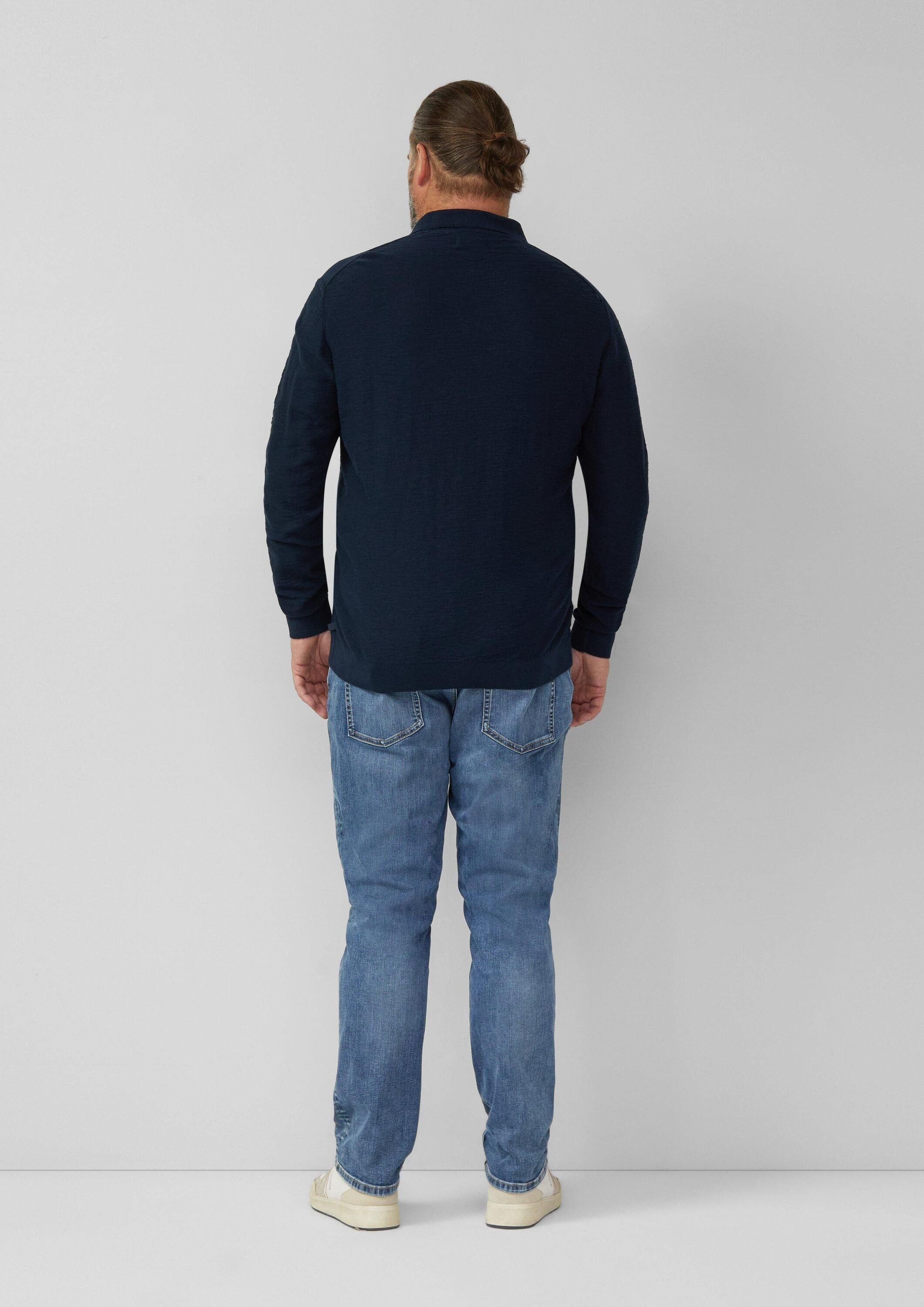 s.Oliver Longpullover Strickpullover Baumwoll-Strickpolo mit Flammgarnstruktur