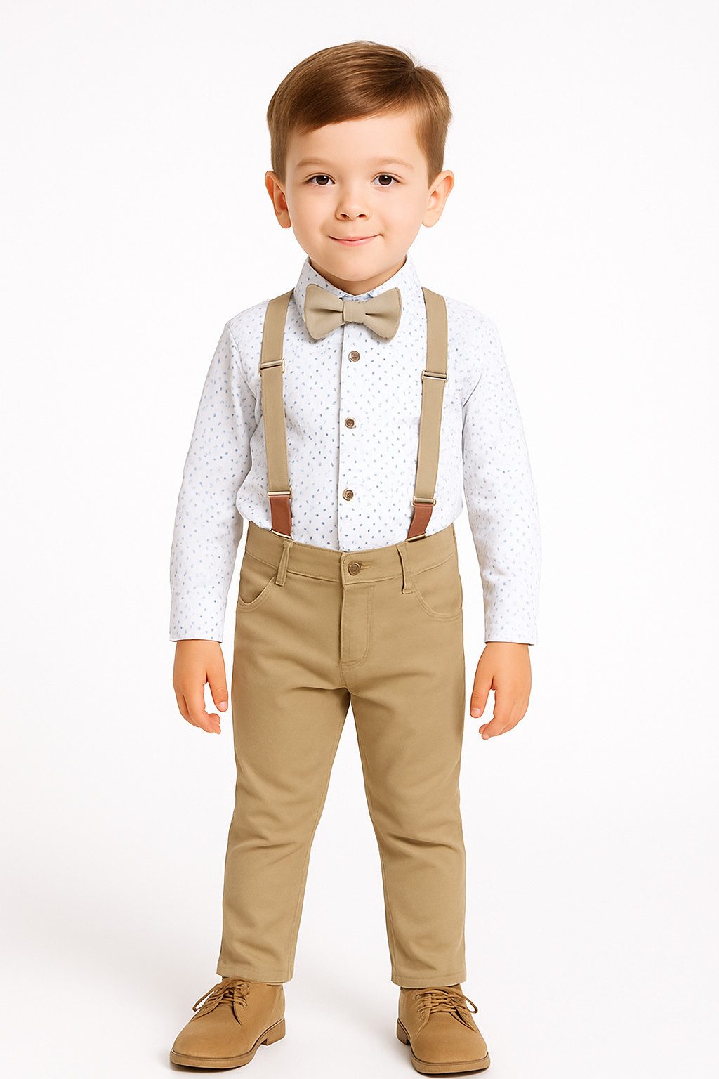 Lorey Medtec Anzug 4-teilig Jungen Outfit, Kleinkind Set: Hemd+ Hose + Fliege + Hosenträger, Beige (Hemd+ Hose + Fliege + Hosenträger)