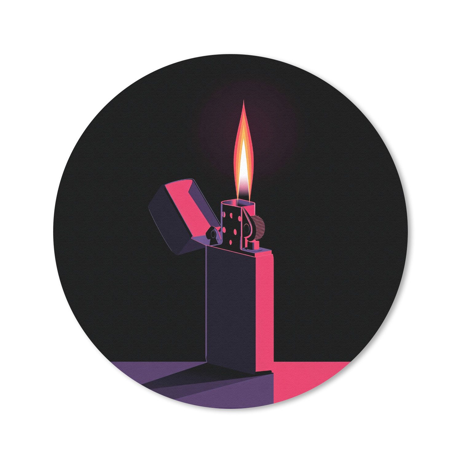 MuchoWow Mauspad Feuerzeug - Flamme - Dunkel (1-St), Gaming, Rutschfester Unterseite, Mausunterlage, Rund 50x50 cm