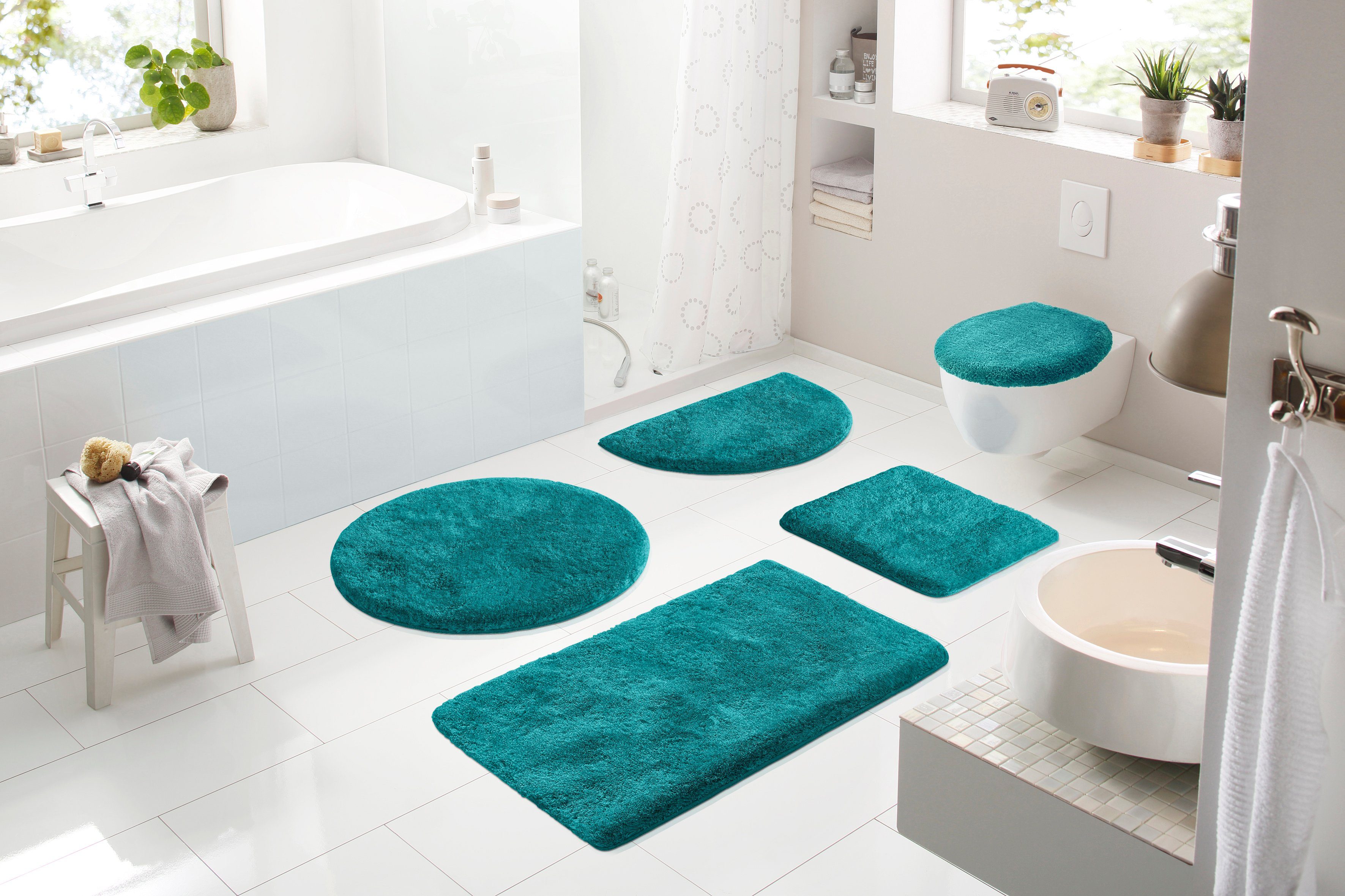 Grund Badematte Melos, Badvorleger, Badezimmer Teppich, sehr weich, Höhe 27 mm, rutschhemmend beschichtet, fußbodenheizungsgeeignet, Kunstfaser, rechteckig, melierte Optik, sehr weicher Flor, Melange-Effekt, Made in Europe