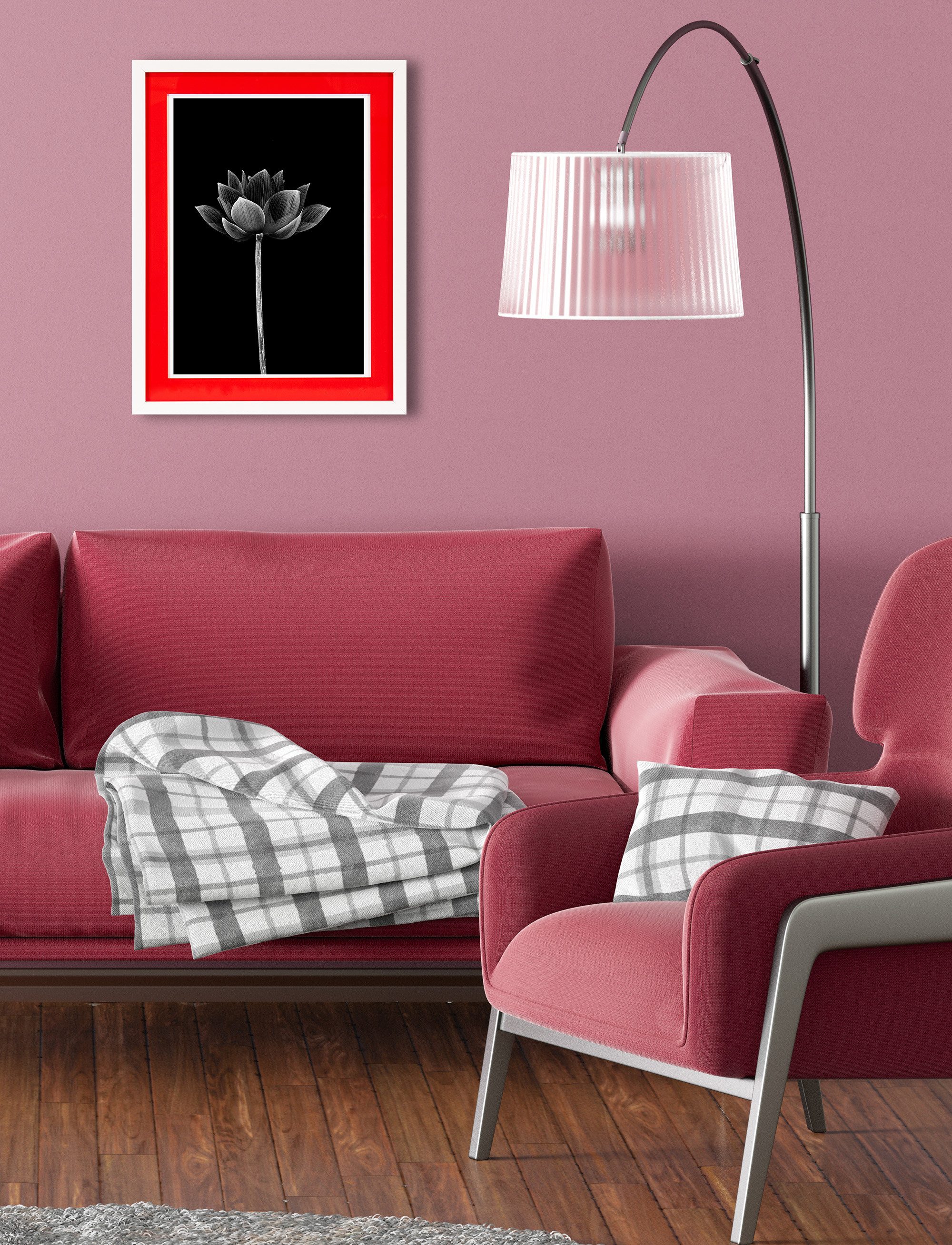 queence Bild mit Rahmen Blume, schwarz, weiß, Blumen, Blumenbilder, Schwarz-Weiß (1 St), Poster mit buntem Acrylglas Passepartout