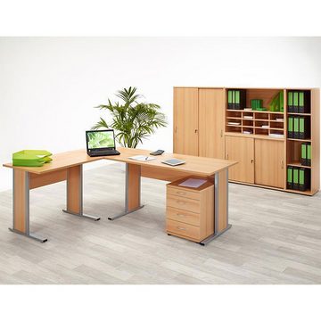 Lomadox Schreibtisch, Büromöbel Tisch Arbeitszimmer Buche hell Metallgestell 140 cm breit