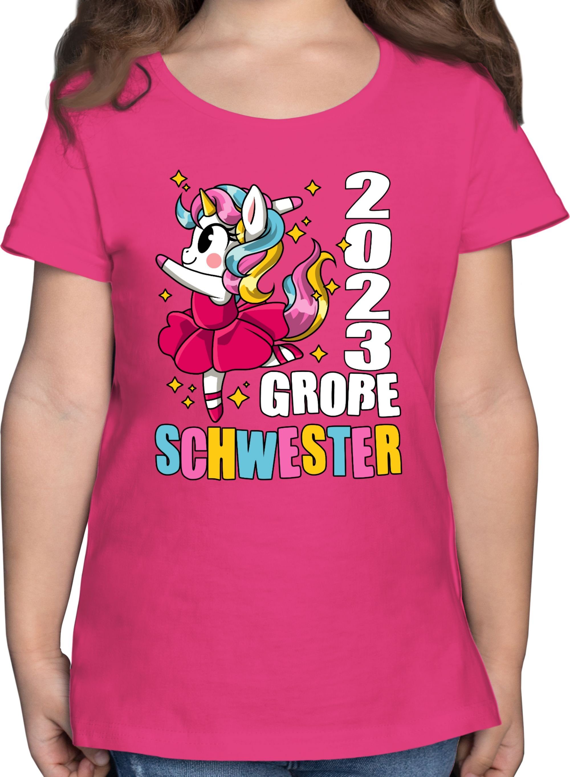 Shirtracer T-Shirt Große Schwester 2023 mit Ballerina Einhorn Geschwister Bruder und Schwester 1 Fuchsia | T-Shirts