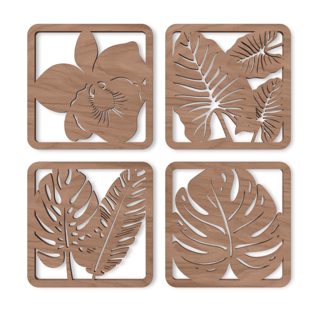 ORNAMENTI Wanddekoobjekt 3D Wanddeko aus Holz für Wohnzimmer, Tropische Palmen, Monstera (Hingucker Wandbild, Holzdeko, Holzbild, stilvolle Wanddekoration, Wandpaneel, Ornament, Wandrelief), Verzierung fur Zuhause, Wandkunst, Dekorative Skulptur