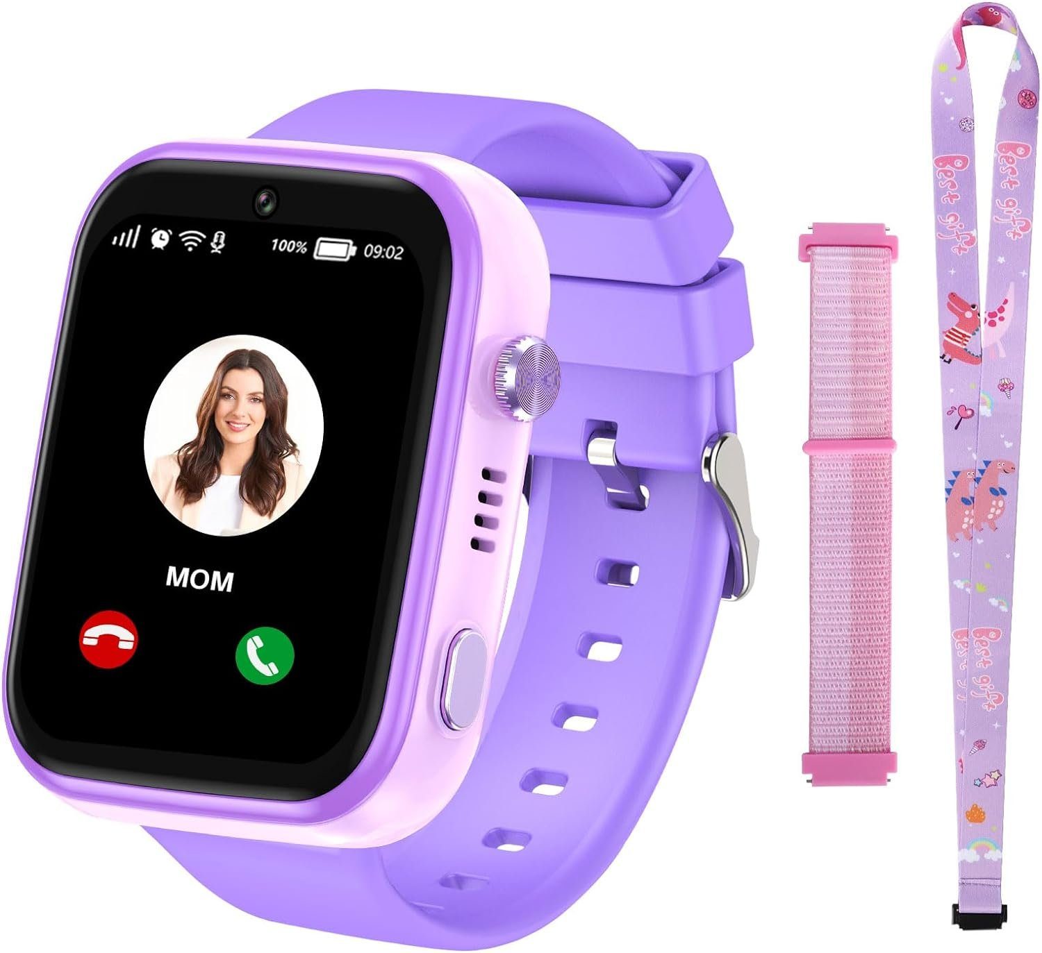Jianyana Smartwatch (1.4 Zoll, 4G), Kinder-Smartwatch 4G GPS, Telefon  Video, SMS, Kamera, Musik, Geschenk