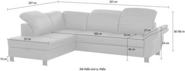 exxpo - sofa fashion Ecksofa Fado, L-Form, mit Kopfteilverstellung, wahlweise Bettfunktion u. Bettkasten