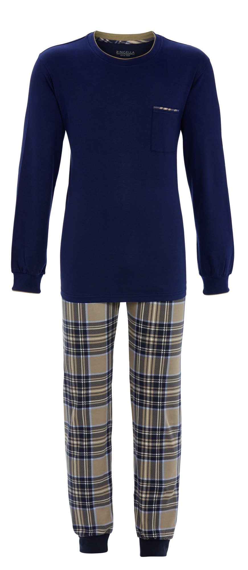 Ringella Pyjama mit Strickbündchen und Rundhalsausschnitt
