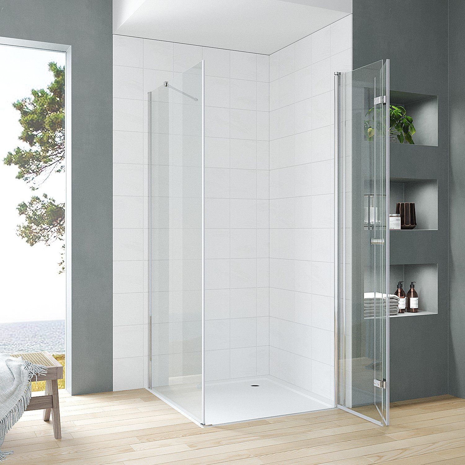 AQUABATOS Eckdusche Duschkabine Eckeinstieg Falttür Eckdusche Duschtür Drehtür, BxT: 70x70 cm, Einscheibensicherheitsglas, Duschabtrennung Drehfalttür Dusche Sc – Bild 3 von 5