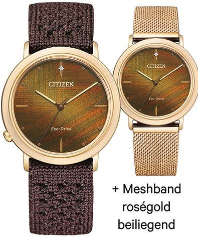 Citizen Solaruhr EM1003-48X, (Set, 2-tlg., mit Wechselband), Armbanduhr, Damenuhr, Saphirglas