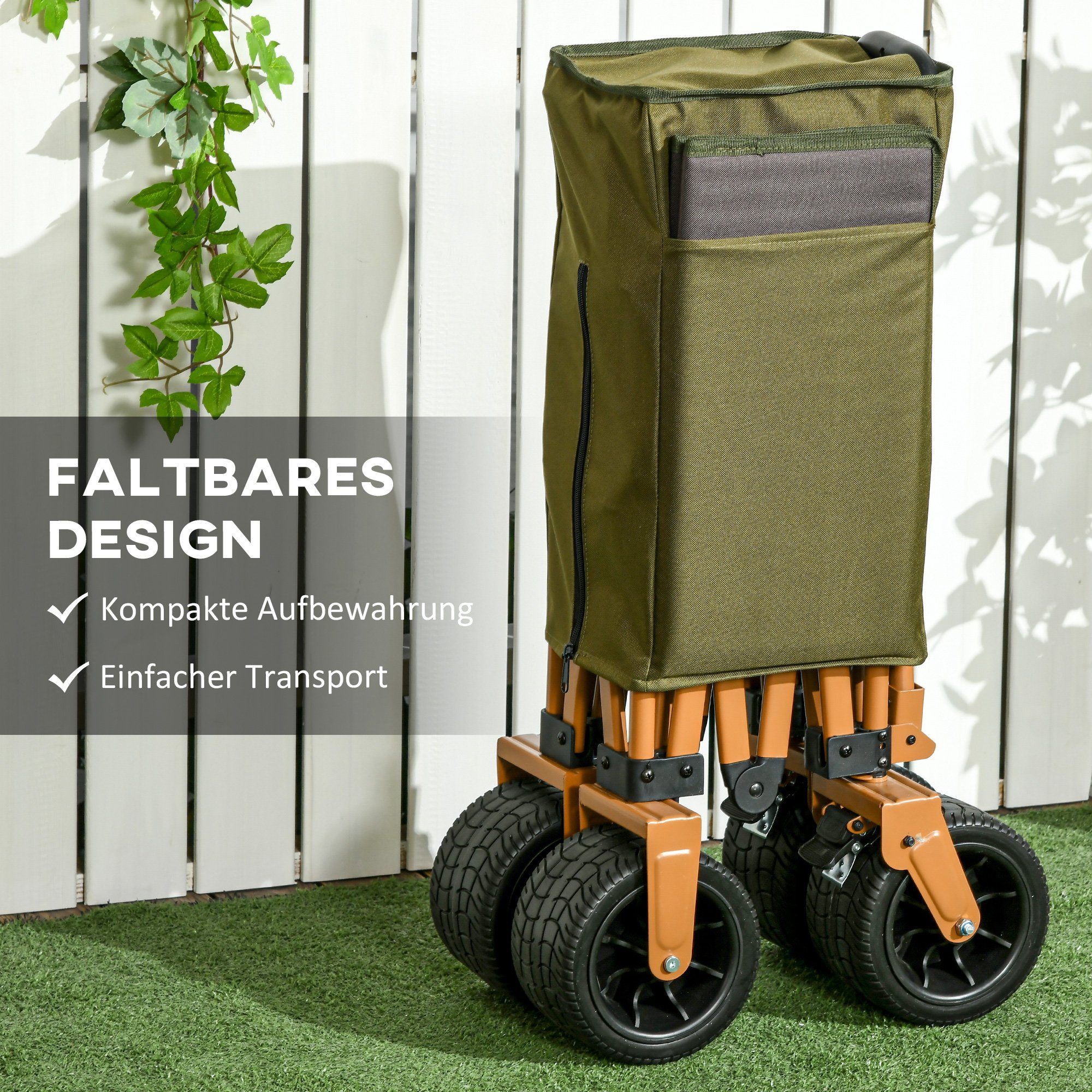 Outsunny bicycle cargo trailer garden cart with folding board, with adjustable handle, for garden, balcony, green