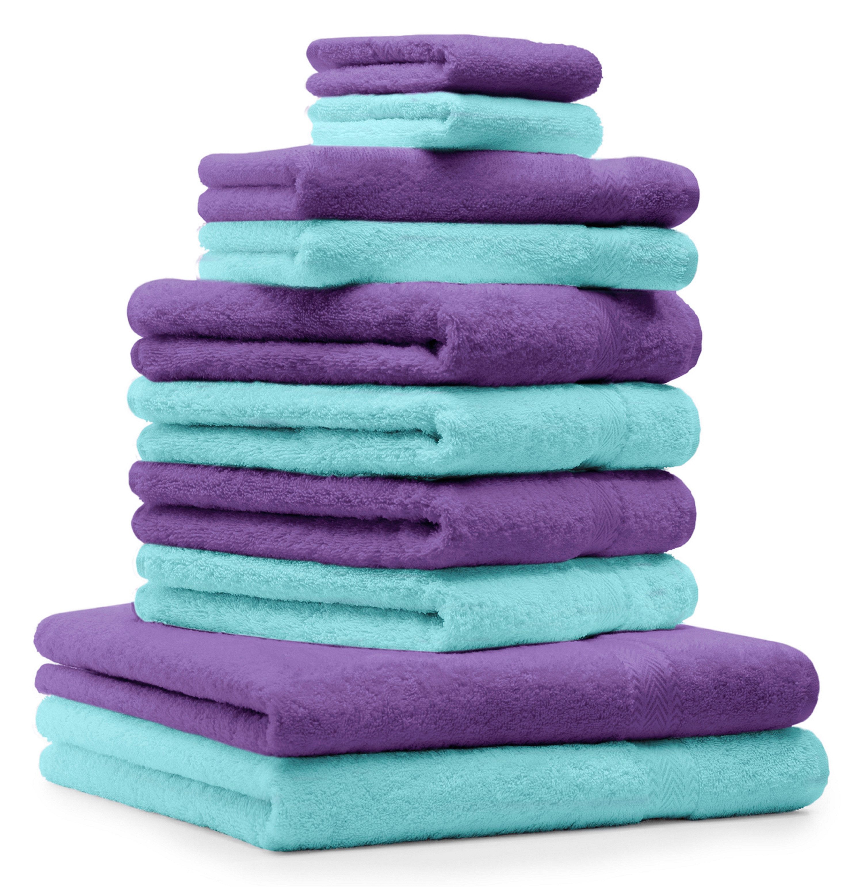 Betz Handtuch Set 10-tlg. Handtuch-Set CLASSIC Farbe lila und türkis, (Set, 10-St)