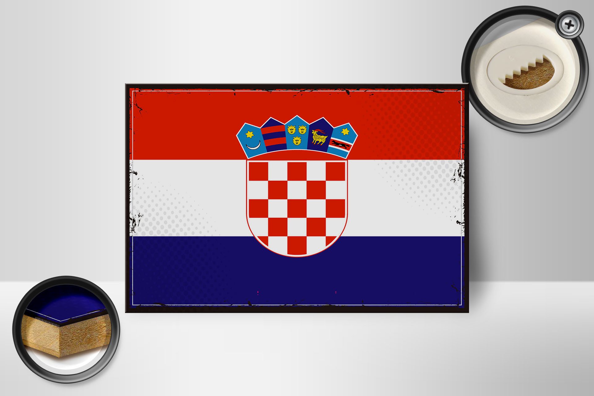 Femer GmbH Holzbild Flagge Kroatiens 18x12 cm Retro Flag of Croatia, Flaggen (1 St), Glatte Holzfaserplatte (MDF), vorn beschichtet