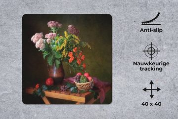 MuchoWow Gaming Mauspad Malerei - Stillleben - Obst - Blumen - Tisch - Kunst (1-St), Mousepad mit Rutschfester Unterseite, Gaming, 40x40 cm, XXL, Großes