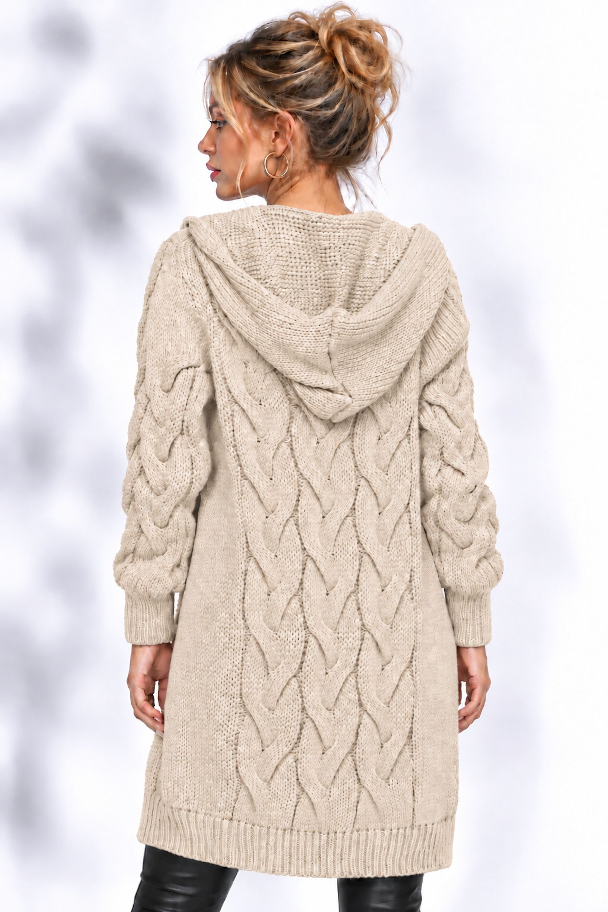 Worldclassca Kapuzenstrickjacke Worldclassca lange Strickjacke Zopfmuster Cardigan Kapuze Bolero Neue Kollektion - Stilvolle und gemütliche Strick Mode für Dame – Bild 3 von 3