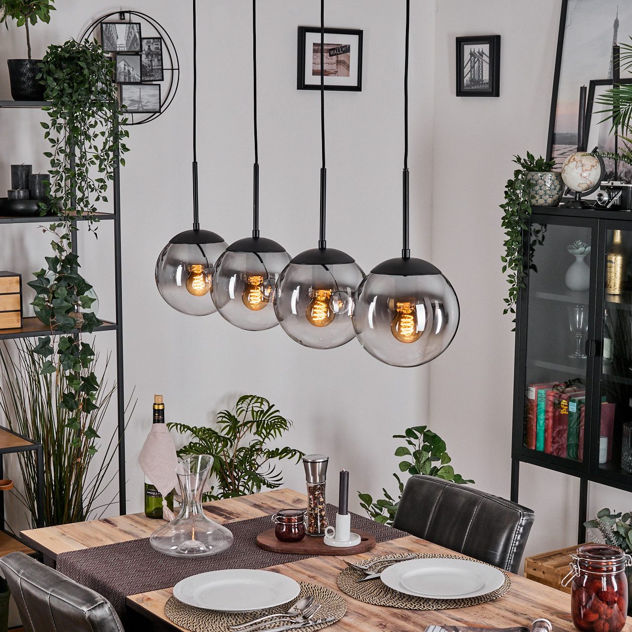 hofstein Hängeleuchte Hängelampe aus Metall/Glas in Schwarz/Rauchfarben/Kla günstig online kaufen