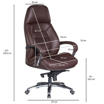 Amstyle Chefsessel SPM1.437 (Echtleder Braun, Schreibtischstuhl bis 120 kg), Bürostuhl höhenverstellbar, Drehstuhl Wippfunktion