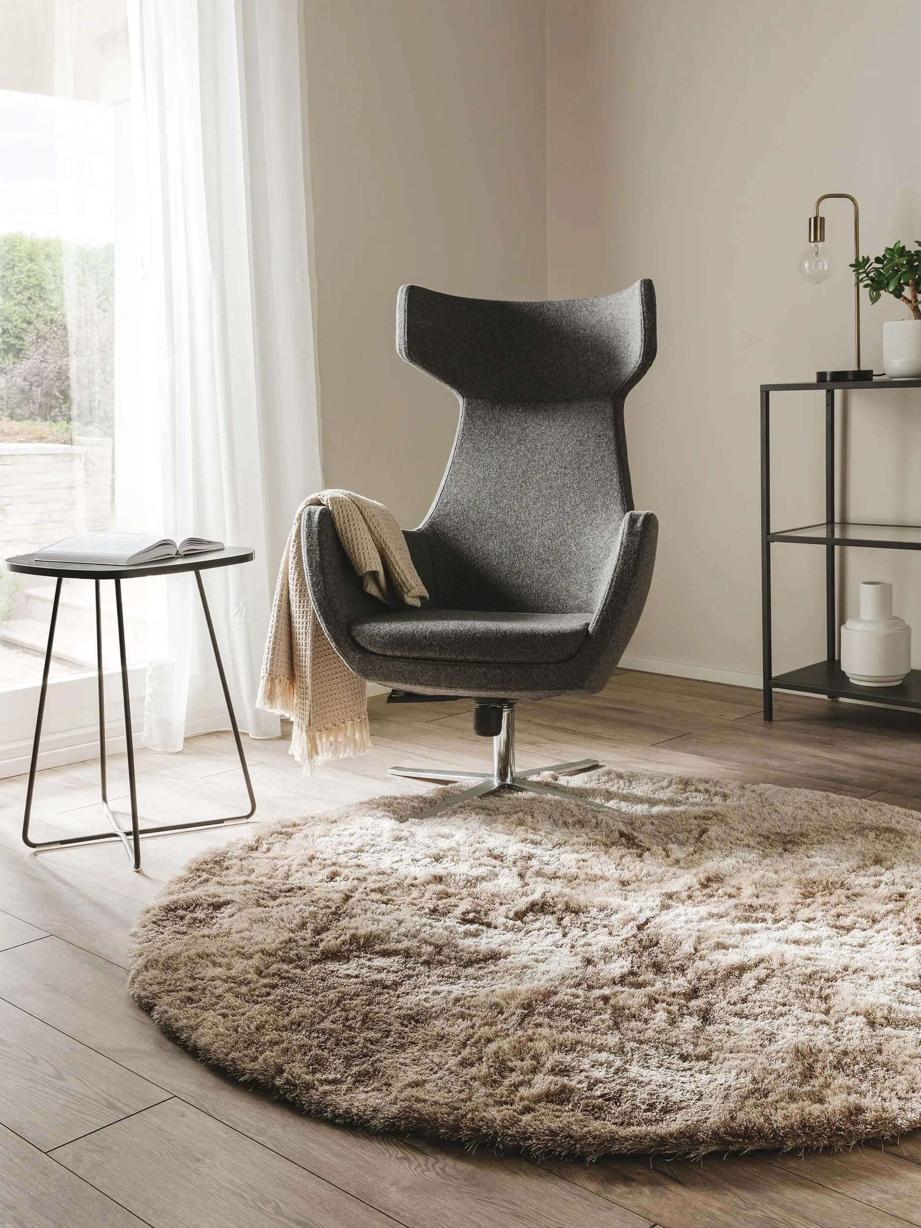 benuta Teppich Whisper, rund, Höhe: 31 mm, Hochflorteppich Wohnzimmer, Schlafzimmer, Esszimmer, Flur, Weich