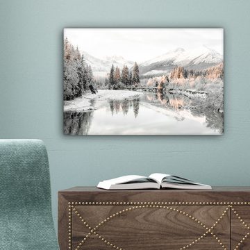 OneMillionCanvasses® Leinwandbild Natur - Winter - Bäume - Berge - Schnee, Weiß, Grau (1 St), Leinwand Bilder Klein, Wand Dekoration 30x20 cm