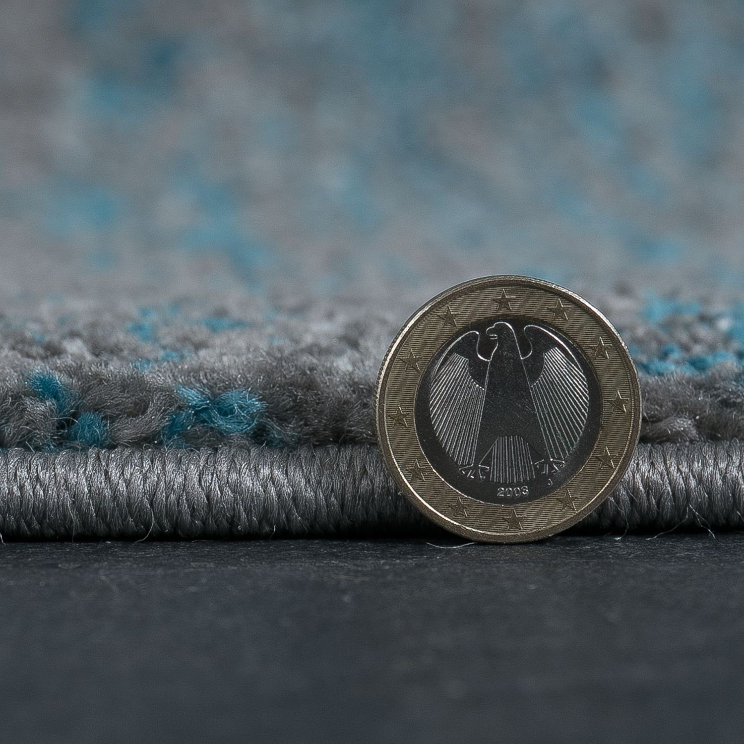 Vimoda Teppich Kurzflor im Retro, Wohnzimmer Türkis Grau Uni Puristisch, Rechteckig, Höhe: 10 mm, Läufer Einfarbig Dunkel Türkis
