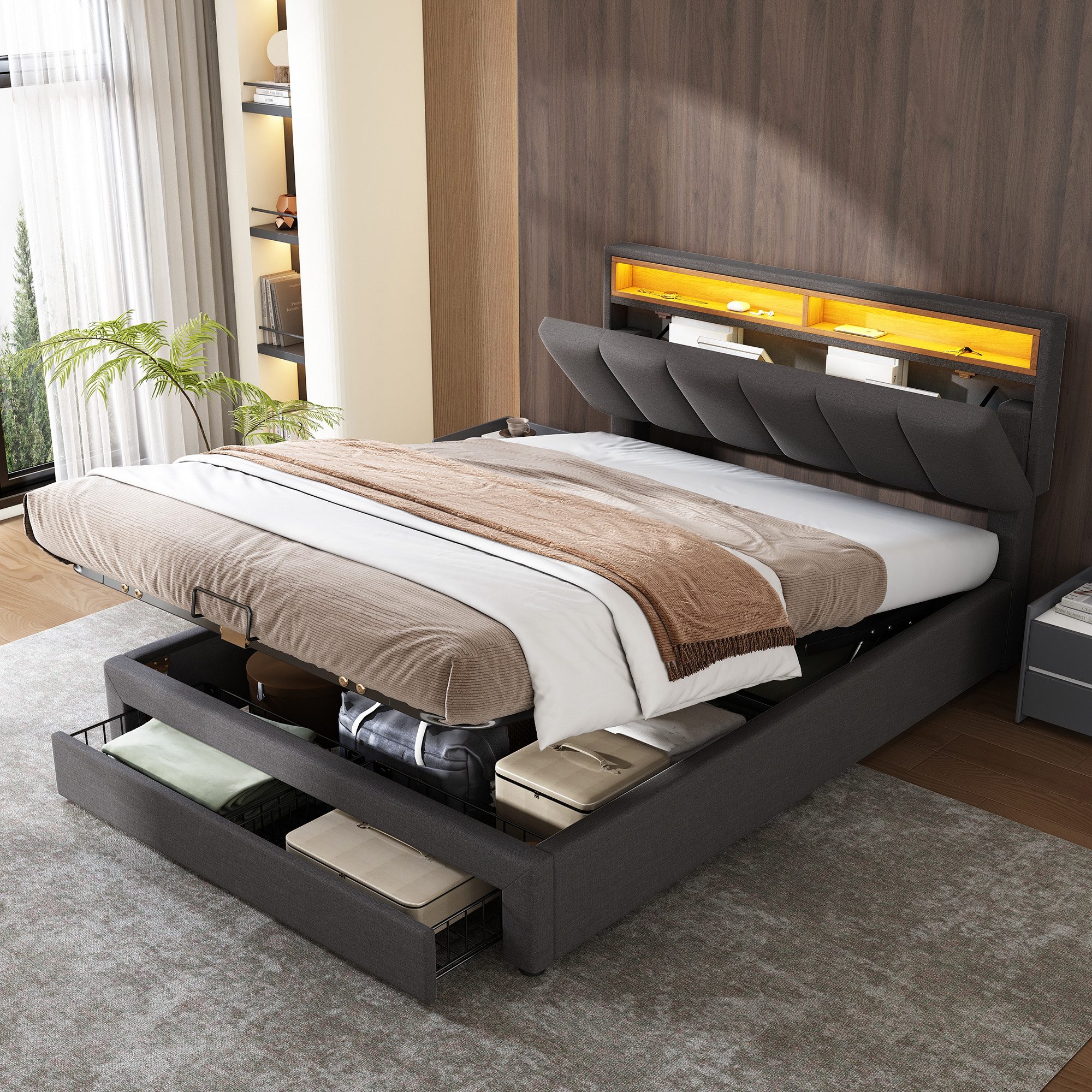 HAUSS SPOLE Polsterbett 140x200cm mit LED-Beleuchtung, günstig online kaufen