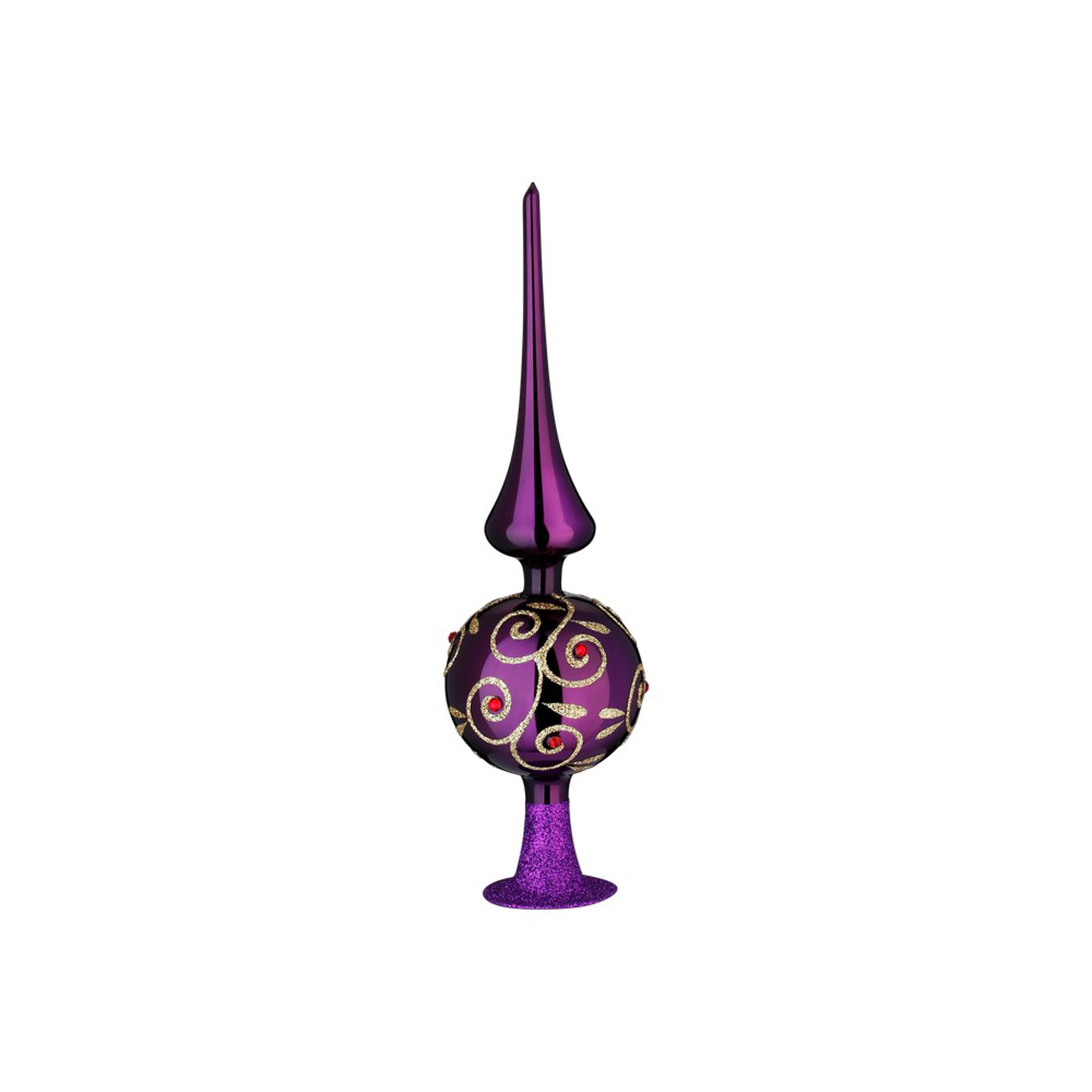 INGE-GLAS® Christbaumspitze, Christbaumspitze Glas 25cm mit Rankenmotiv Glitzer Violett Gold