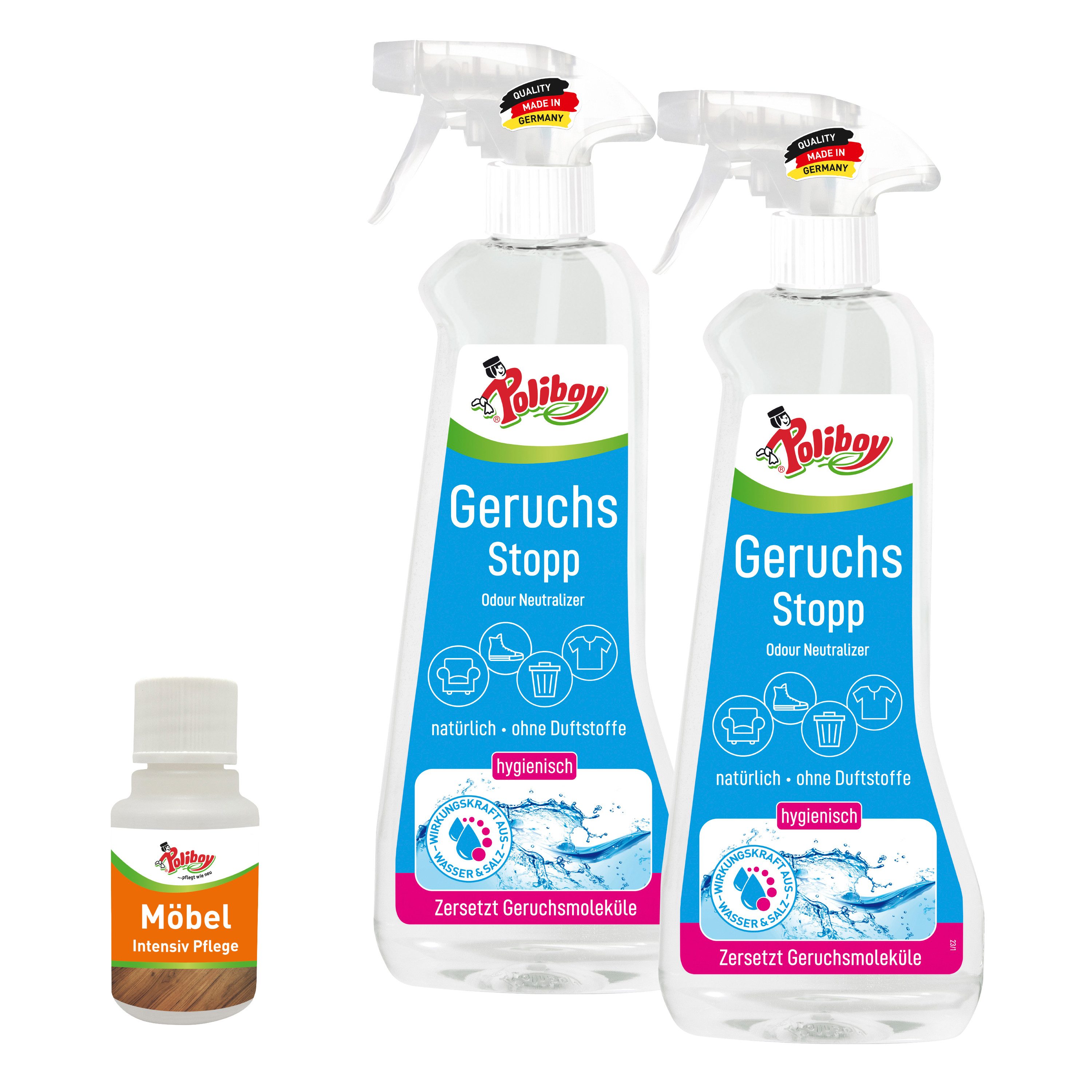 Aktiv Geruchs Stopp - 2x500ml - Inklusive Möbel Probe Reinigungsspray