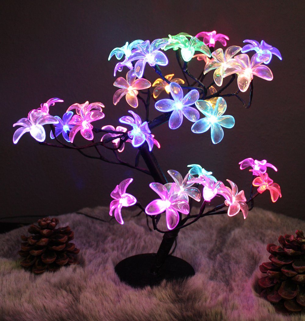 Arnusa LED Baum Leuchtbaum RGB Farbwechsel mit Blüten 45 cm, Farbwechsel, LED fest integriert, Farbwechsler, Dekolampe Tischleuchte mit 3 Meter Zuleitung