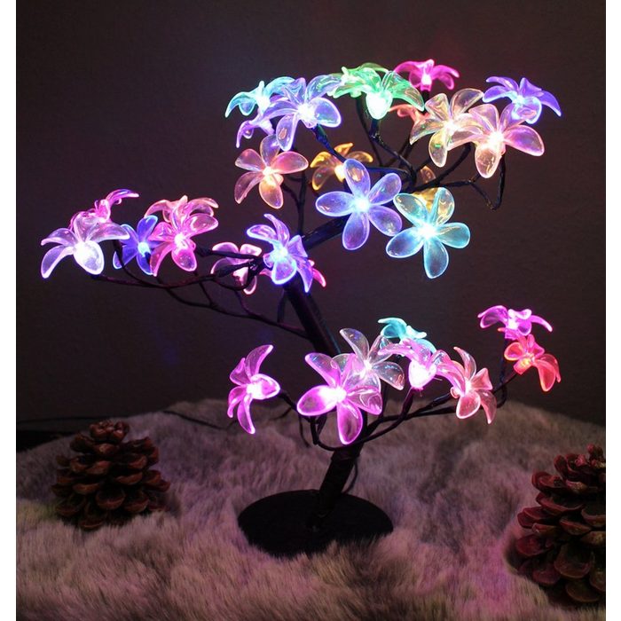 Arnusa LED Baum Leuchtbaum RGB Farbwechsel mit Blüten 45 cm Farbwechsel LED fest integriert Farbwechsler Dekolampe Tischleuchte mit 3 Meter Zuleitung