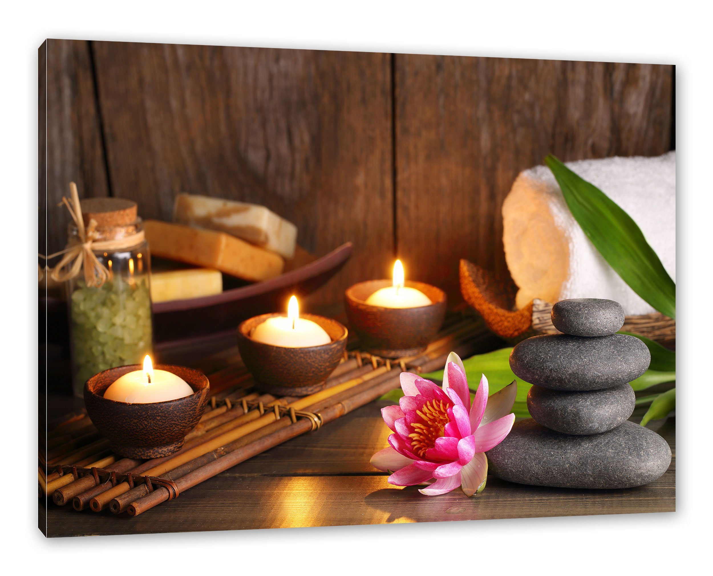 Pixxprint Leinwandbild Kerzen mit Zen Steinen günstig online kaufen