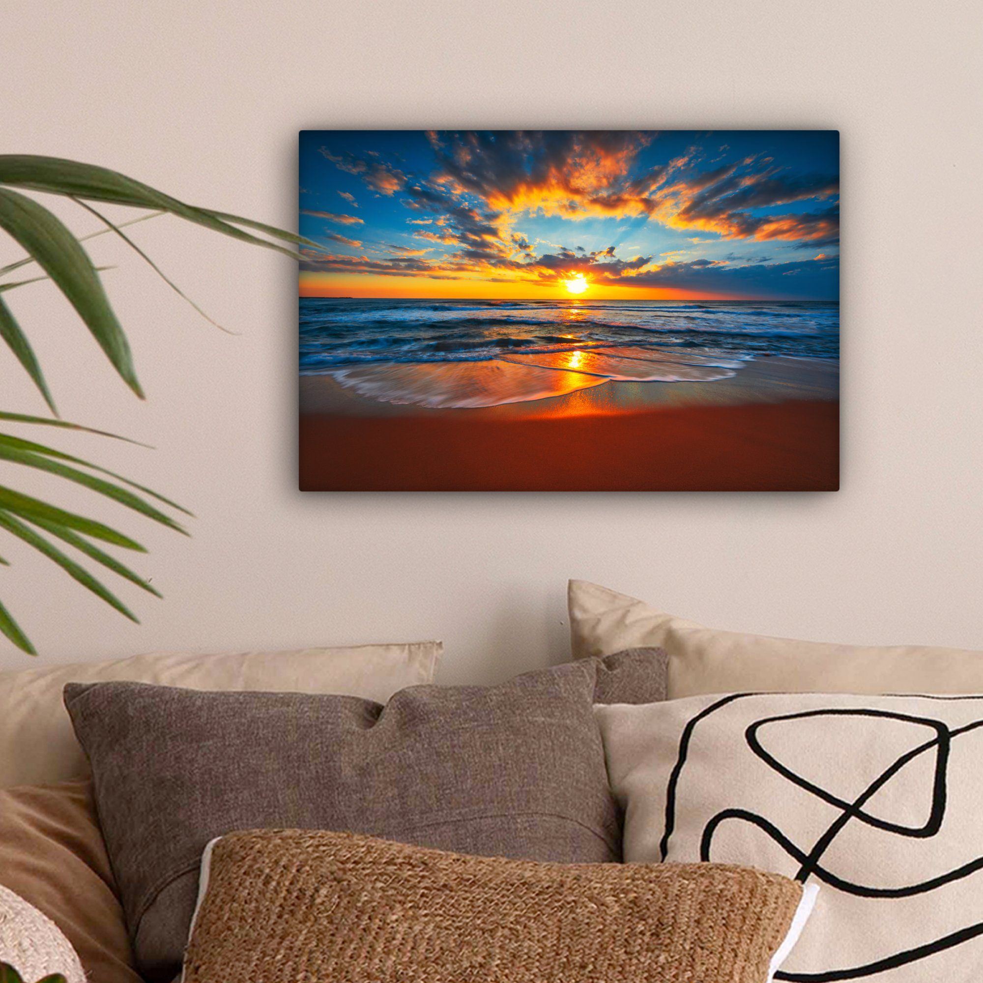 OneMillionCanvasses® Leinwandbild Meer - Sonnenuntergang - Strand - Wolken günstig online kaufen