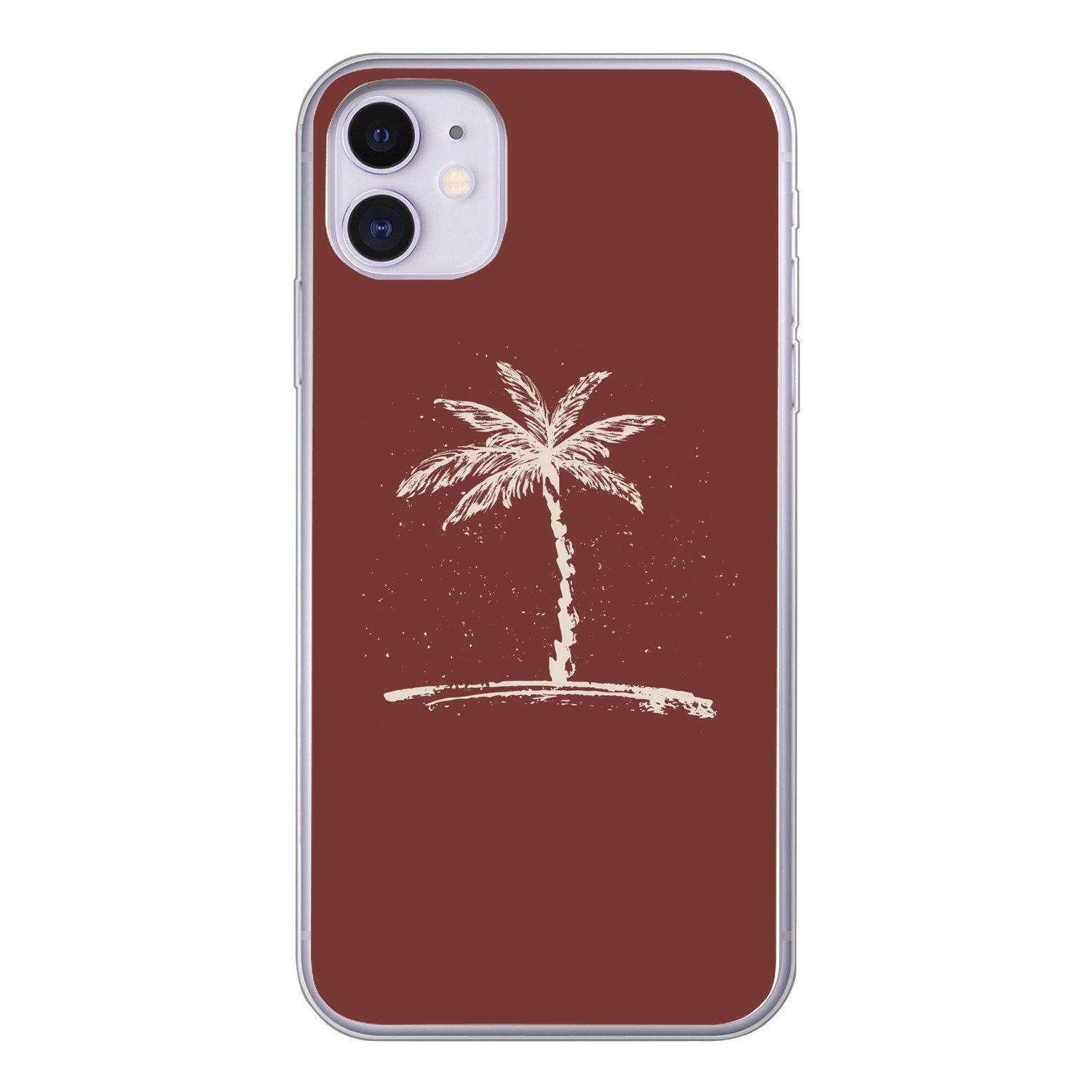 MuchoWow Handyhülle für Apple iPhone 11 Palme - Beige - Rot - Tropisch, Smartphone-Bumper, Print, Handy Schutzhülle Dünn