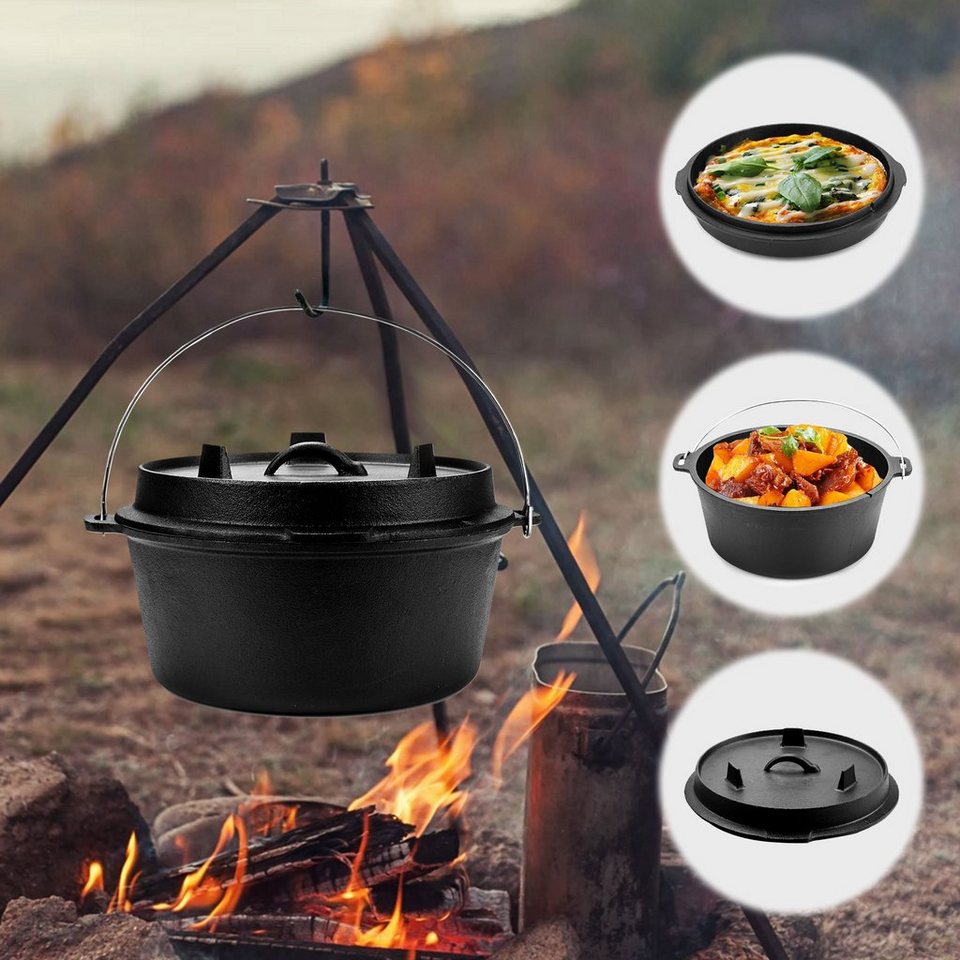 Crenex Grilltopf Dutch Oven, Gusseisen (mit Deckel&Deckelheber, 1 Topf, 1  Deckel, 1 Deckelheber), 8,6 L