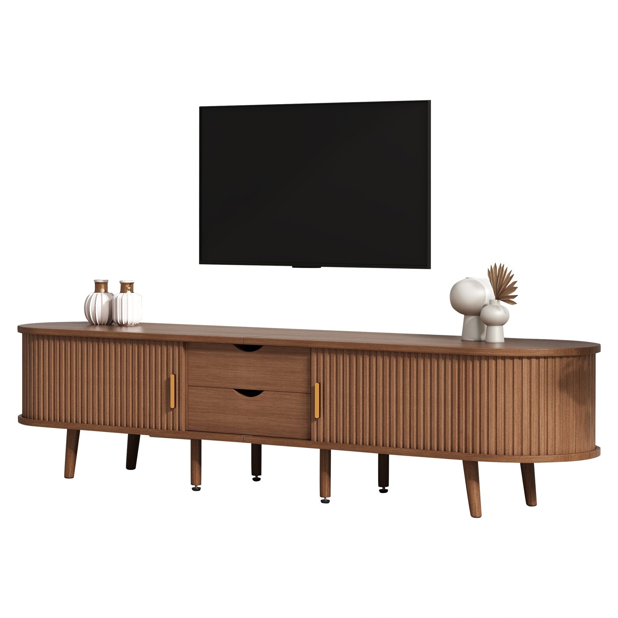 TV-Schrank TV-Board Fernsehschrank Lowboard mit Stauraum + runder Tischplatte