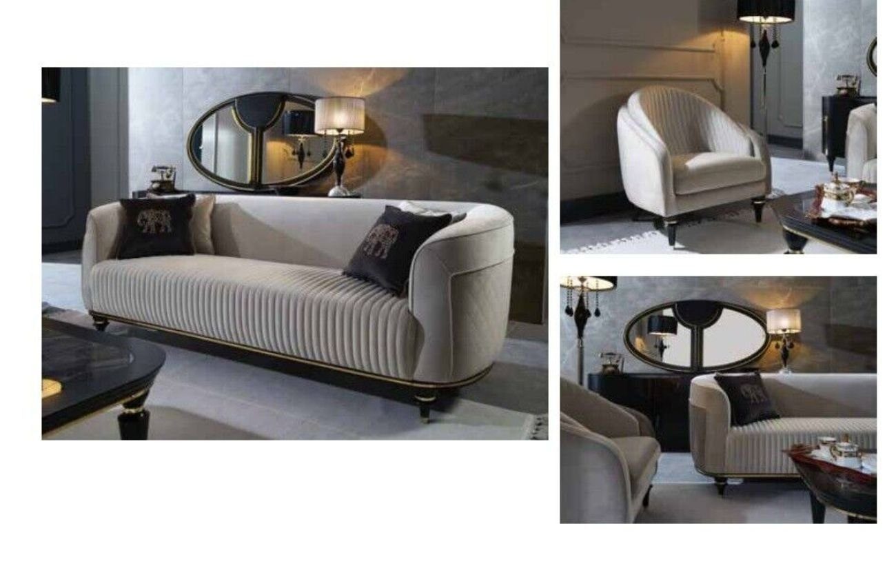 3+1 (2-St) JVmoebel Couchtisch Sofagarnitur Moderne Textil Design 3tlg, Wohnzimmer-Set Garnitur Sitzer