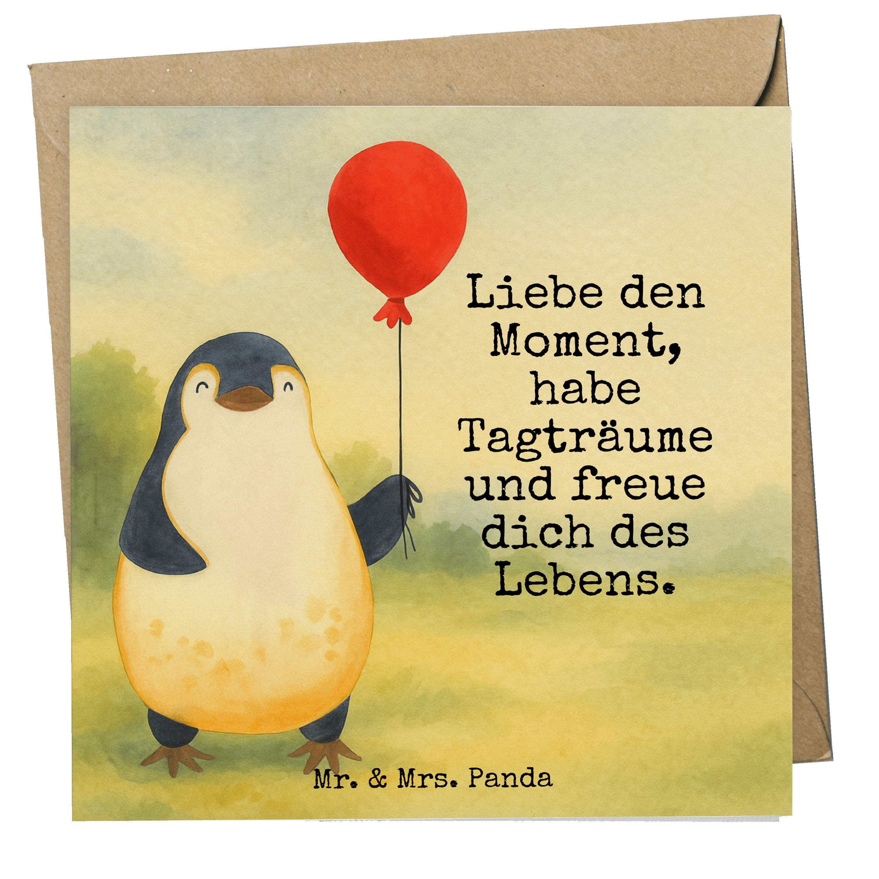Mr. & Mrs. Panda Grußkarte Pinguin Luftballon Design, Grußkarte, Weiß, faltkarte, Glückwunschkar, Geschenk Glück Gute Laune
