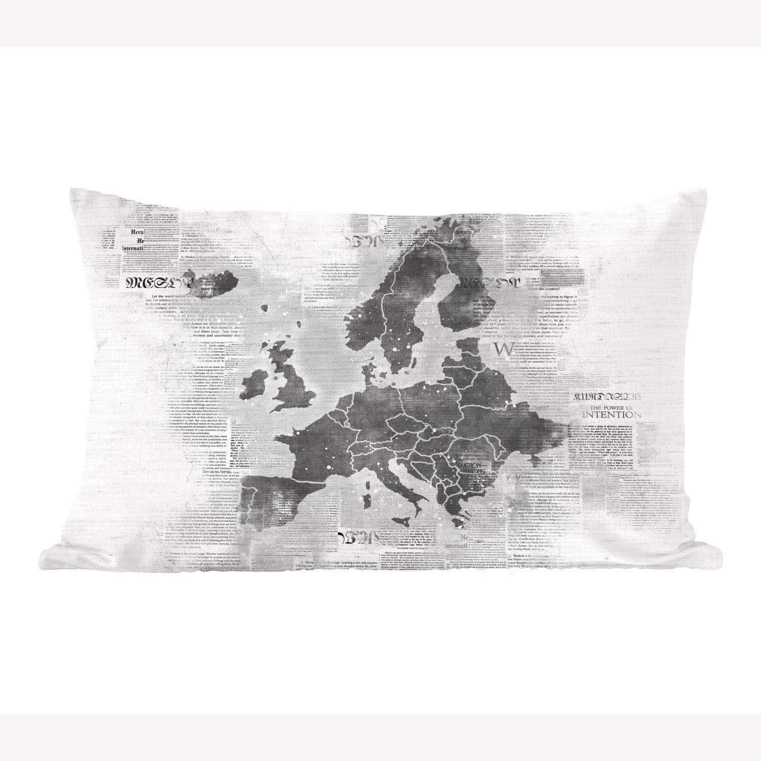 MuchoWow Dekokissen Europakarte auf Zeitungspapier - schwarz und weiß, Wohzimmer Dekoration, Zierkissen, Dekokissen mit Füllung, Schlafzimmer