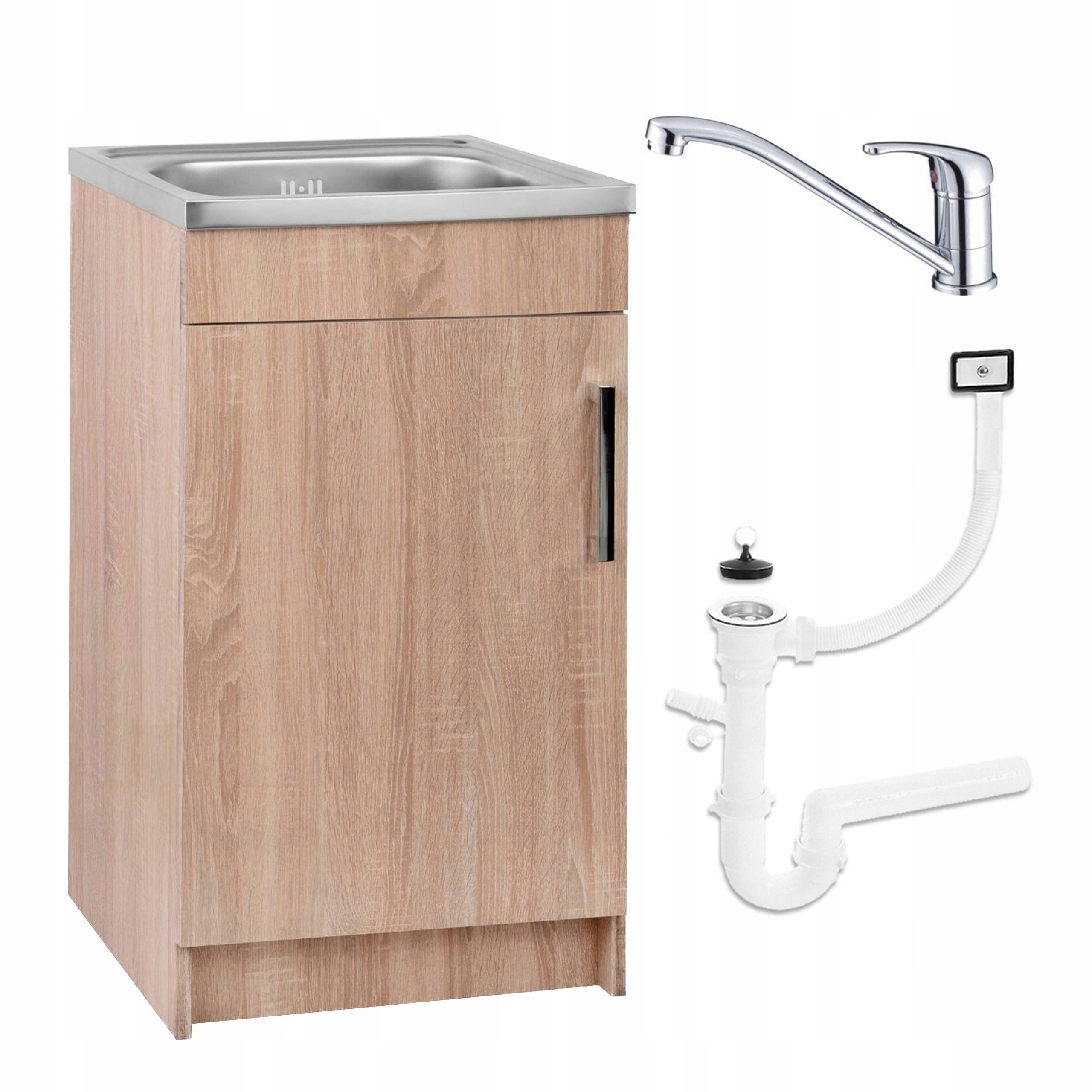 STAMAR Spülenschrank Küchenschrank 50cm Sonoma Eiche Spüle Edelstahl Armatur Chrom (Komplett) Standschrank 40cm Siphon Geschirrspüler Chrom Komplett Montagefertig