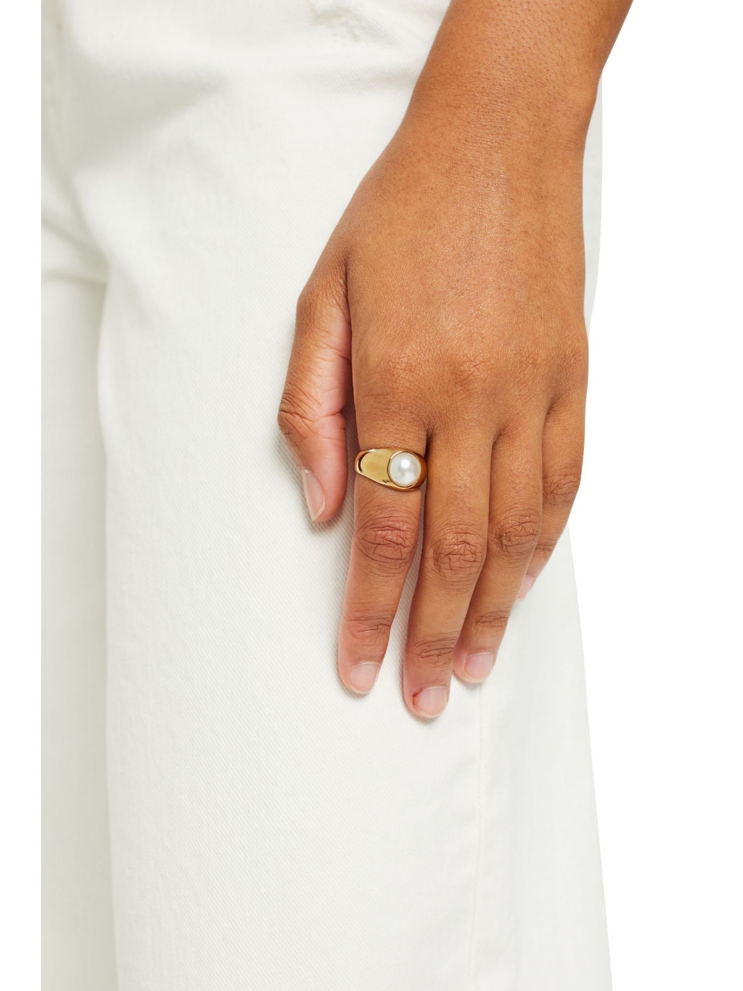 Damen Schmuck Esprit Fingerring Ring mit Perle, Edelstahl