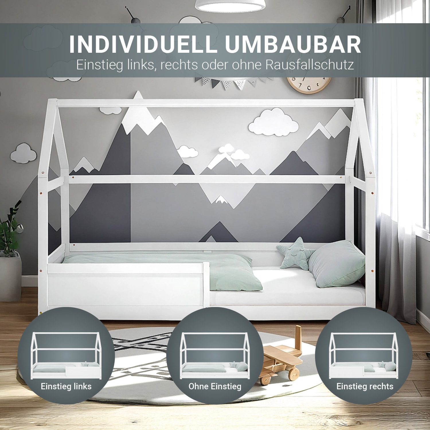 Homestyle4u Kinderbett 90x200 Hausbett Bodenbett Rausfallschutz günstig online kaufen