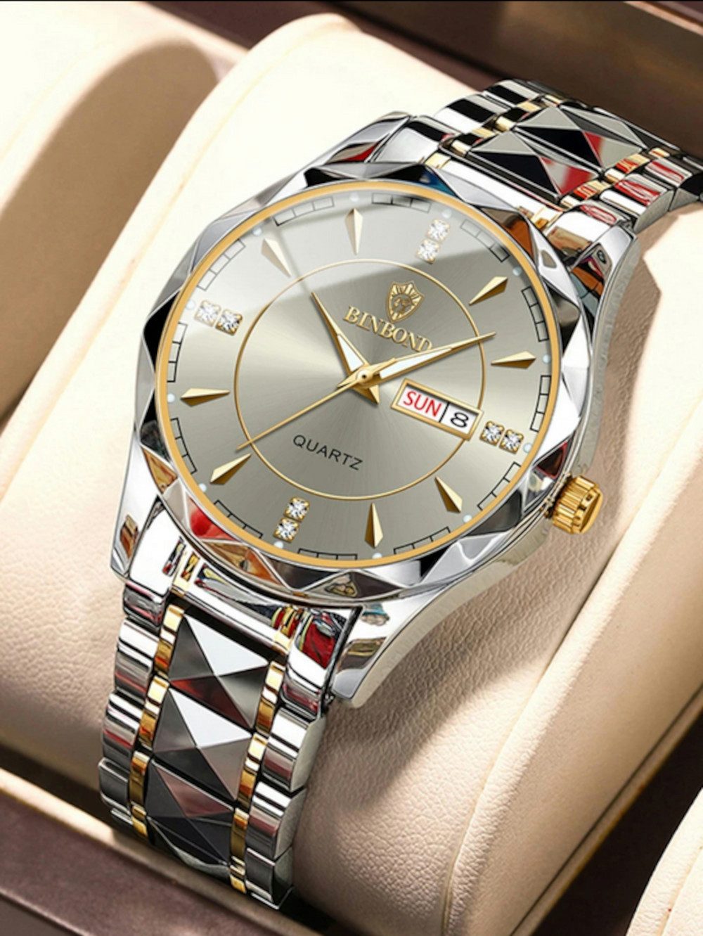 UE Stock Luxusuhr Unisex Luxuriöse Armbanduhr Quarzuhr Diamant Zifferblatt Silber Gold, ideal für den täglichen Gebrauch