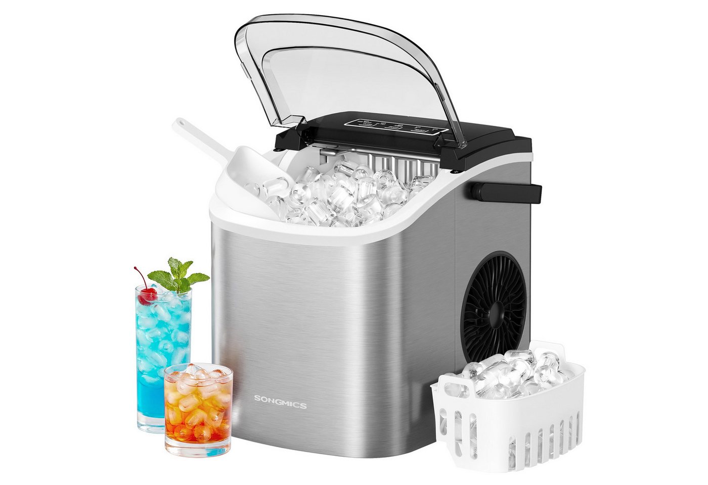 SONGMICS Eiswürfelmaschine mit Selbstreinigung, 9 Eiswürfel in 6 Minuten, 12 kg/24 Stunden, Küche, mit Selbstreinigung, in 6 Minuten 9 Würfel in 2 Größen, WG