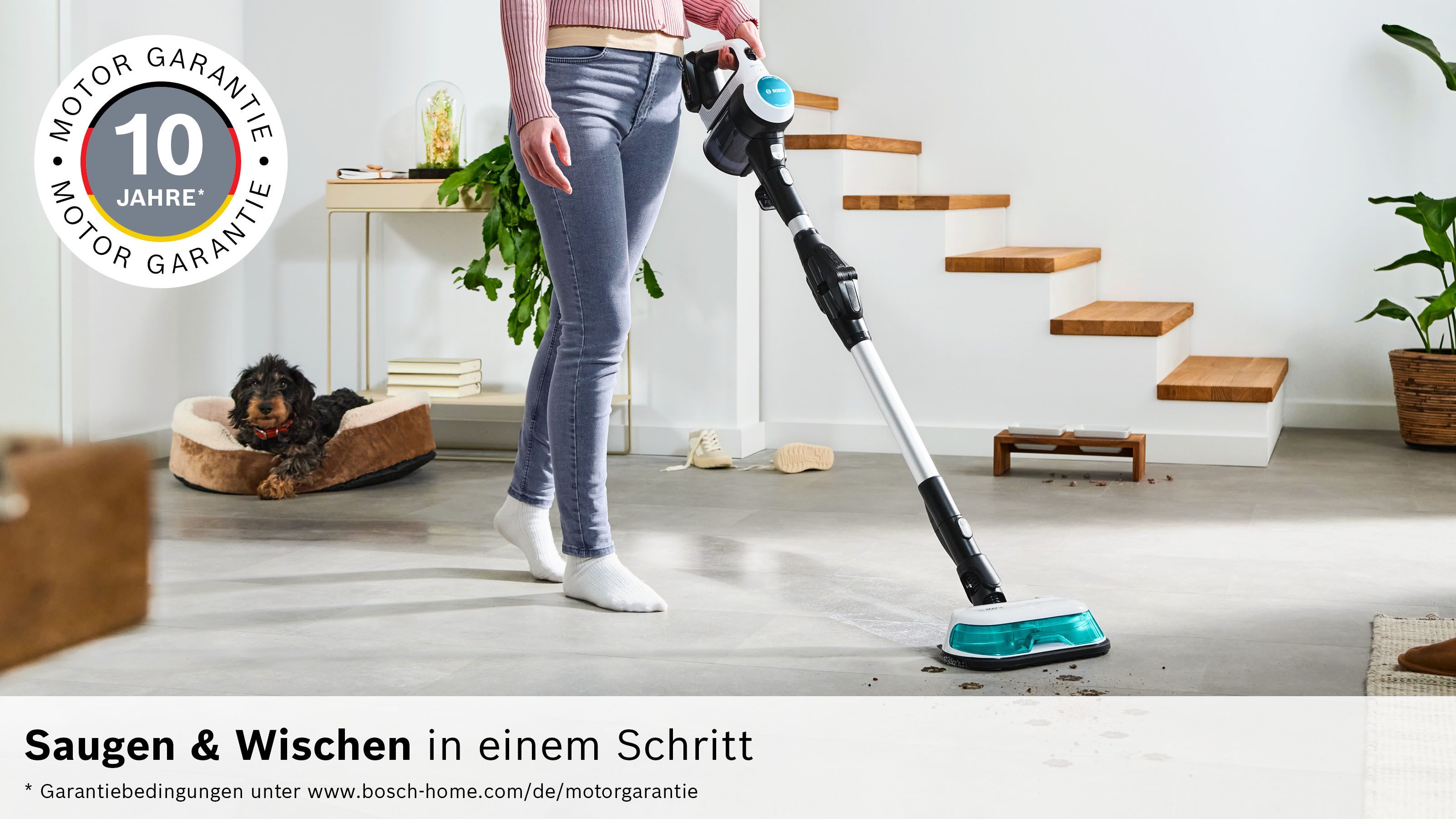 BOSCH Akku-Stielstaubsauger Unlimited 7 ProHygienic Aqua BKS71HYG4, 2in1 Saugen & Wischen, beutellos, Knickrohr, Hygiene-Filter, 10 J. Motorgarantie, Mini-Turbo-Düse, weiß