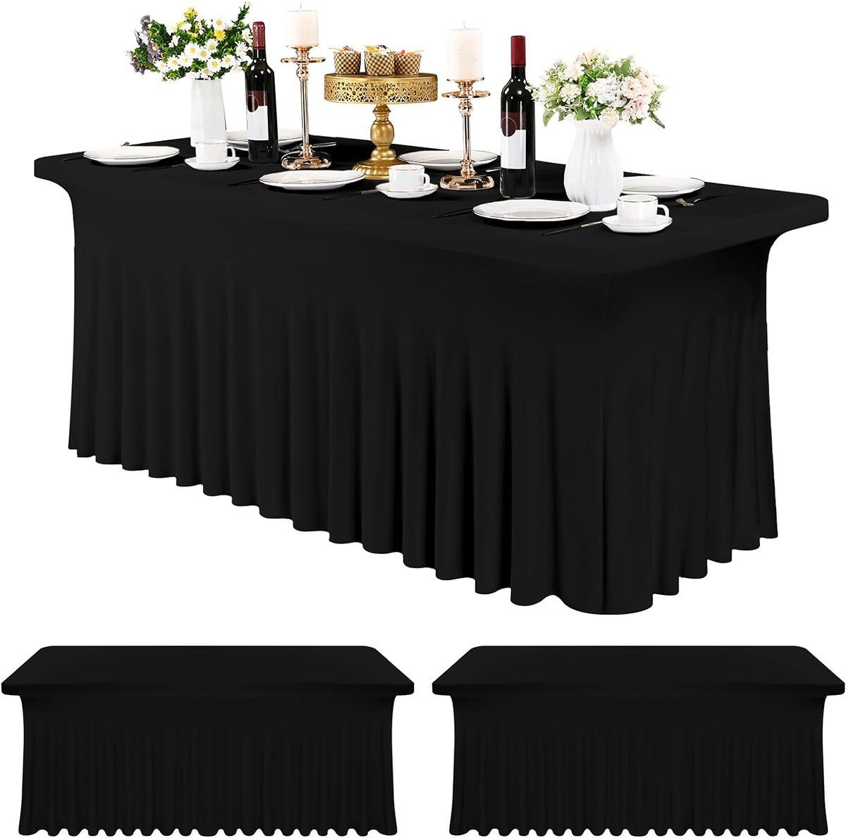 Tische rechteckige Schwarz x Tischröcke für 76cm 183 Tischdecke Stretch CTGtree Tischdecke