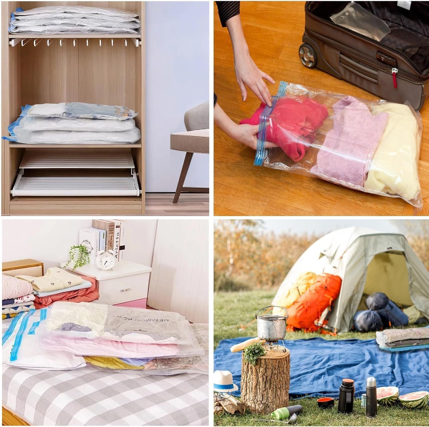 FOUORTUNATE-BEE Kleidersack Vakuumbeutel ohne Pumpe 8er Set Kleidung Bettdecken Reise Aufbewahrungsbeutel platzsparend Koffer Schrank Rucksack – Bild 4 von 5