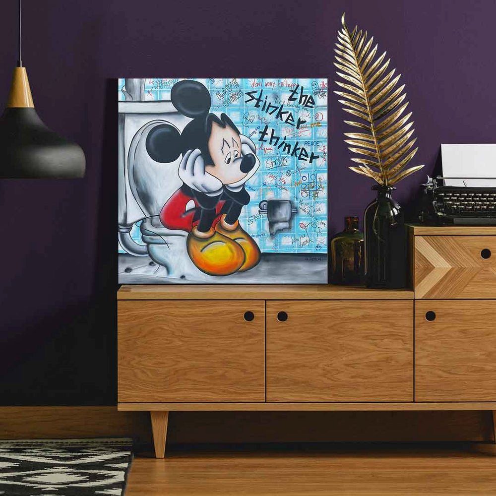Leinwandbild, Maus Leinwandbild DOTCOMCANVAS® The Micky stinker Thinker Rahmen goldener Mouse Bad Mickey designed