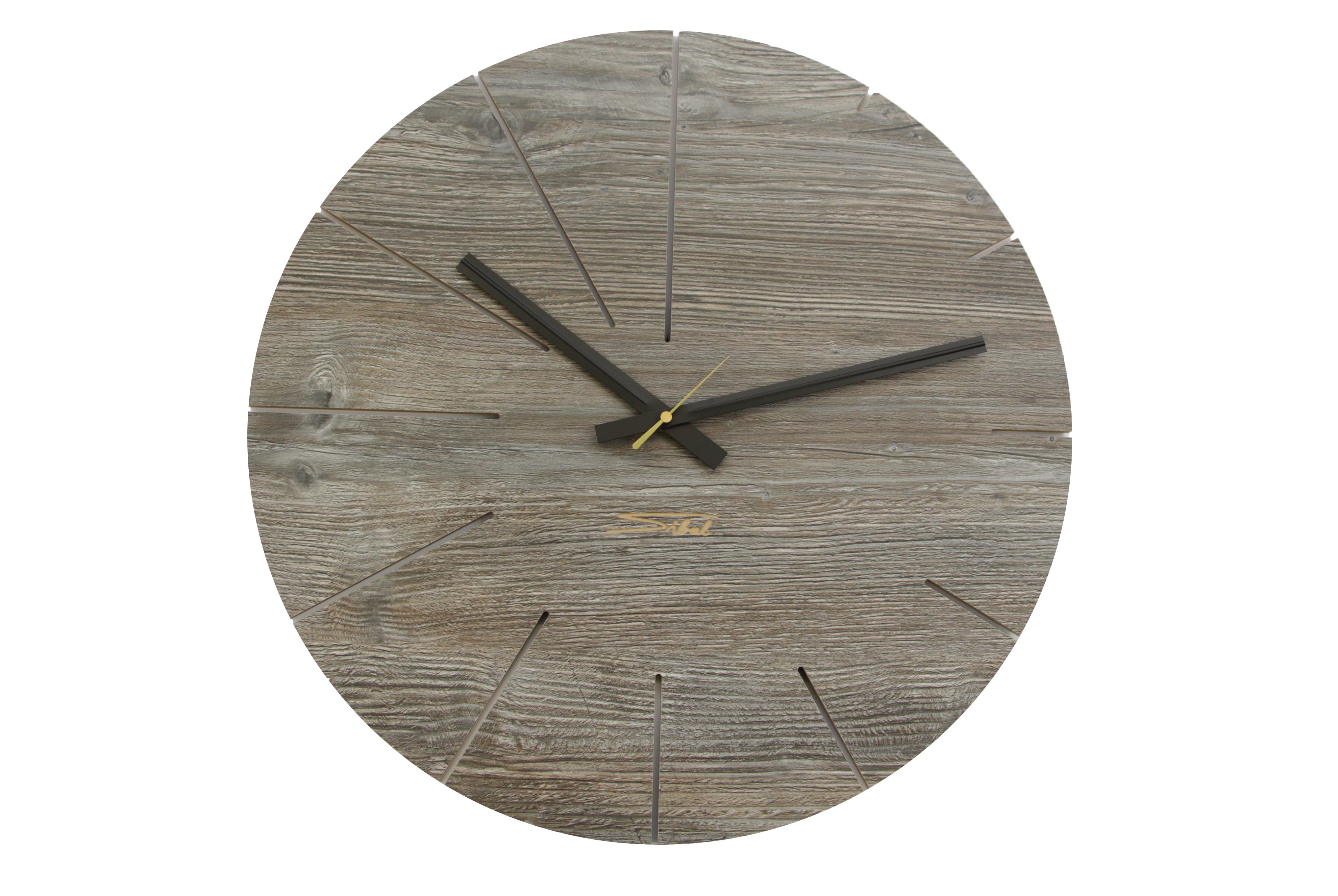 SIBAL Design.Home Wanduhr Uhr "Solaris" (50cm Durchmesser) (geräuschloses Quarzuhrwerk) Pinie
