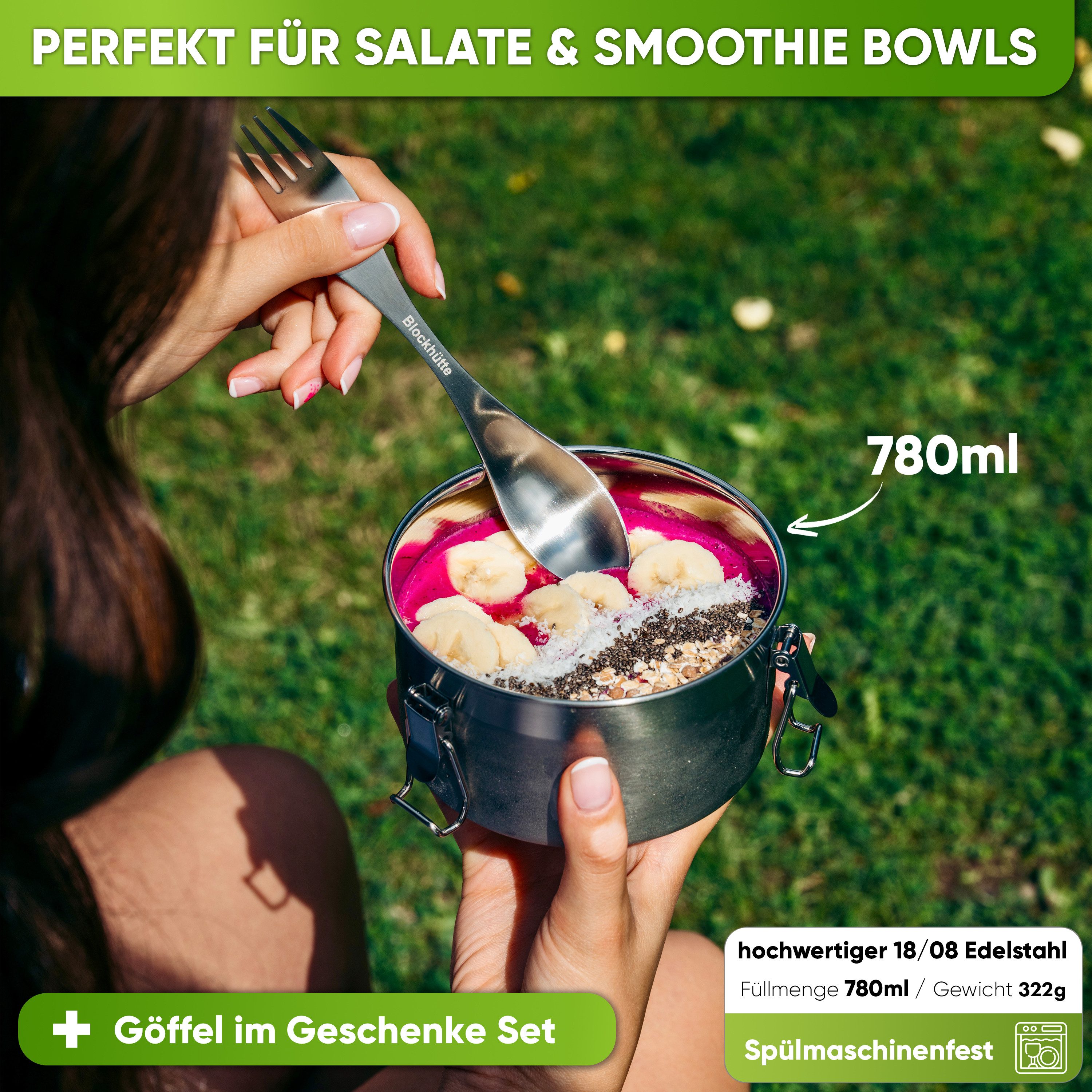 Blockhütte Lunchbox Blockhütte Premium Edelstahl Brotdose - Rund, Auslaufsicher, Auslaufsicher, Stapelbar, Ofenfest, Gefrierschrank