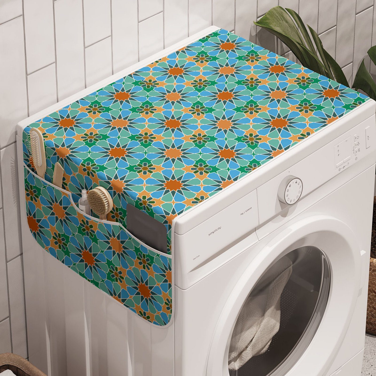 Abakuhaus Badorganizer Anti-Rutsch-Stoffabdeckung für Waschmaschine und Trockner, marokkanisch Floral Starry Ornament