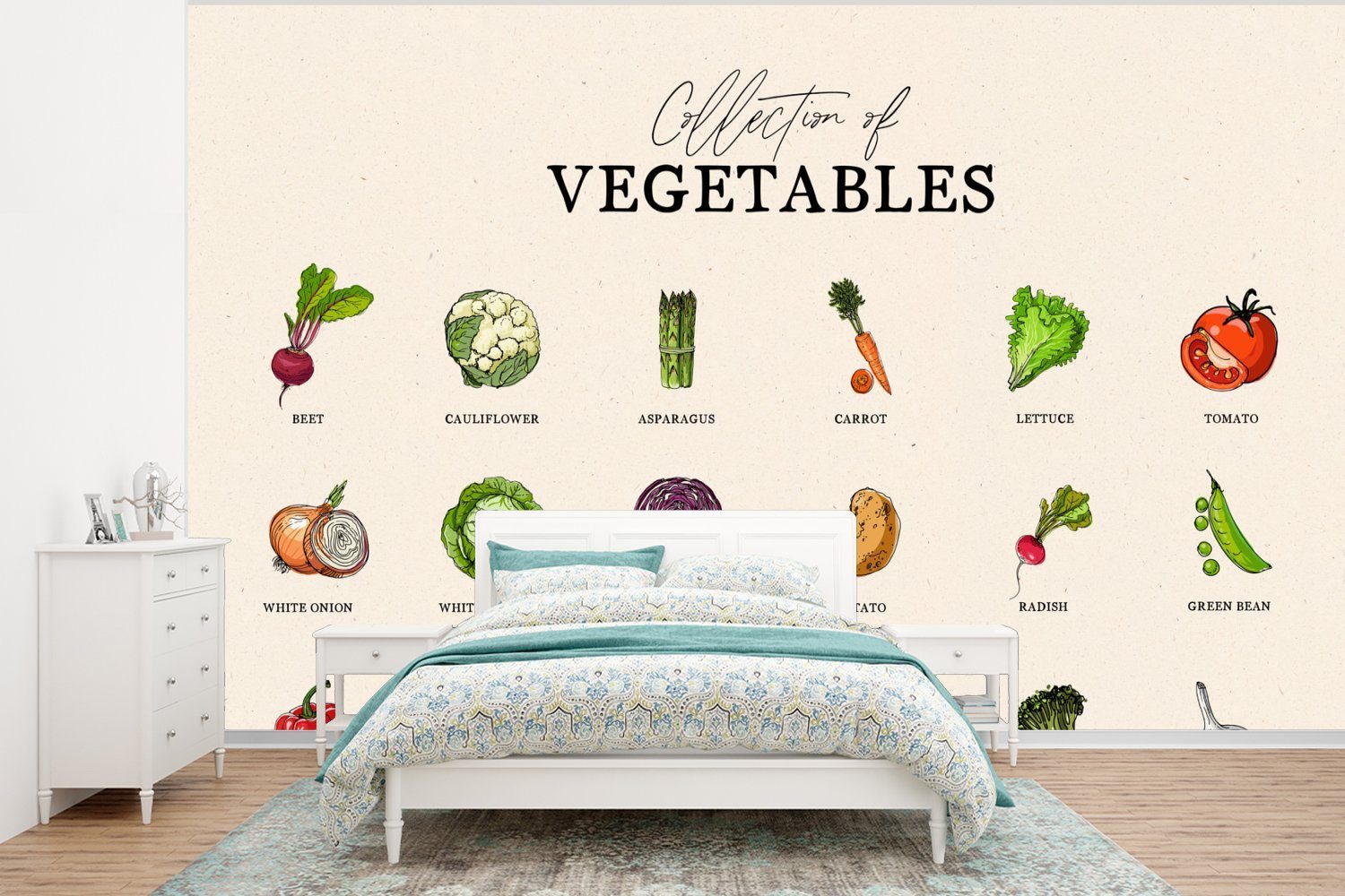 MuchoWow Fototapete Gemüse - Lebensmittel - Küche, Matt, bedruckt, (6 St), Wallpaper für Wohnzimmer, Schlafzimmer, Kinderzimmer, Vinyl Tapete