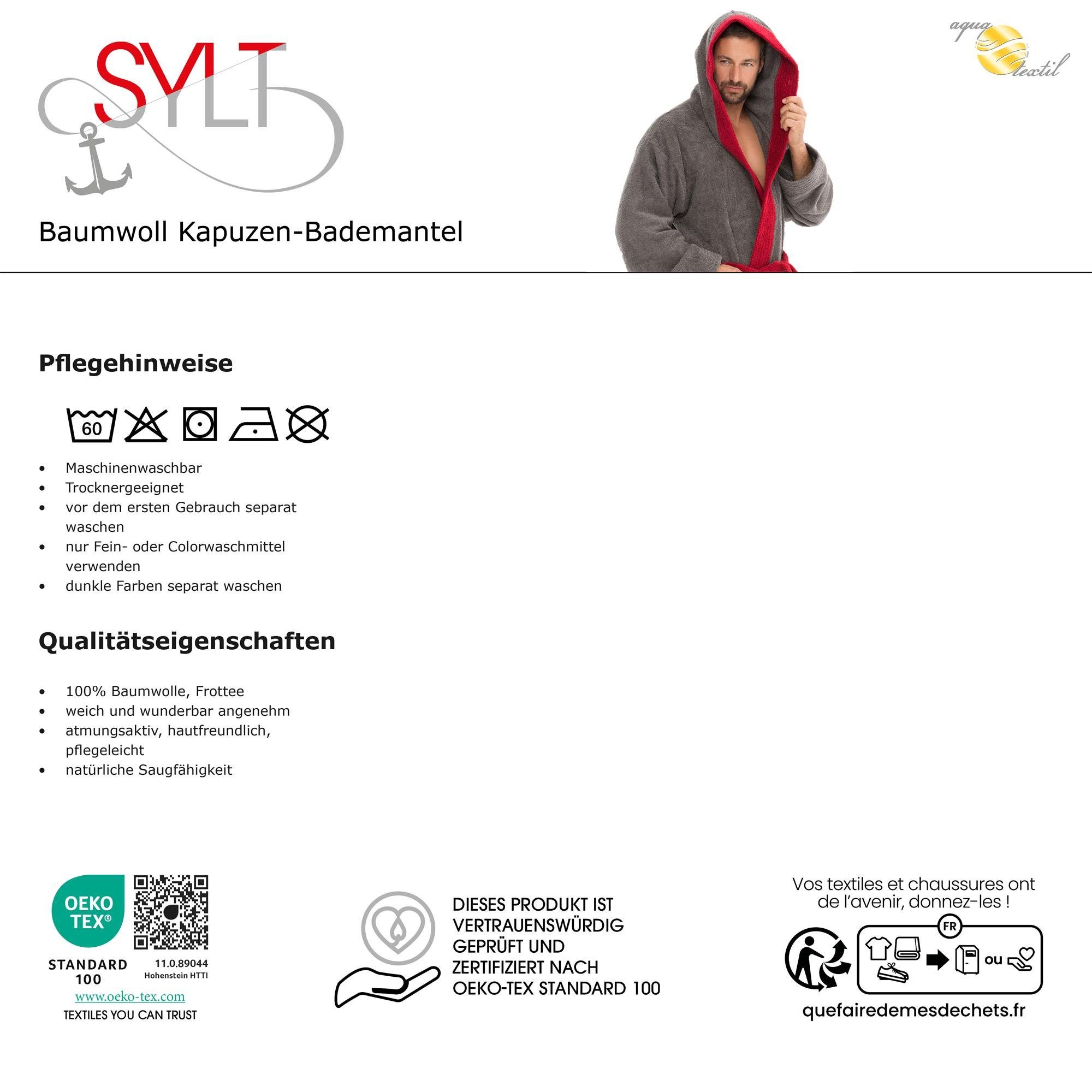 Bademantel Saunamantel aqua-textil Frottee Kapuze XL, Baumwolle Sylt Sie&Ihn für schwarz/taupe